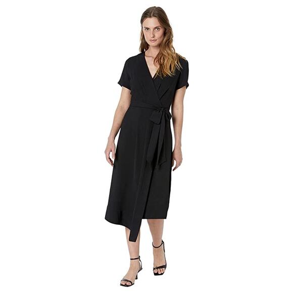 Calvin Klein Short Sleeve V-Neck Faux Wrap Dress Black Size 14 NWT - Picture 1 of 11